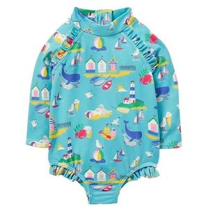 BNWT mini Boden aqua coastal scene swim suit